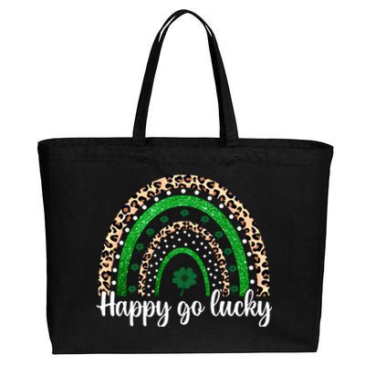 Happy Go Lucky St Patricks Day Rainbow Lucky Clover Shamrock Gift Cotton Canvas Jumbo Tote