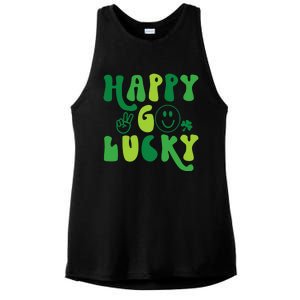 Happy Go Lucky St Patricks Day Smile Lucky Clover Shamrock Meaningful Gift Ladies PosiCharge Tri-Blend Wicking Tank