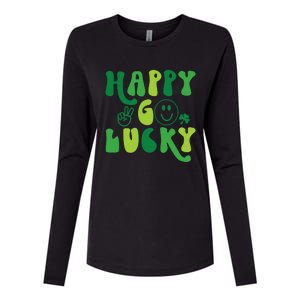 Happy Go Lucky St Patricks Day Smile Lucky Clover Shamrock Meaningful Gift Womens Cotton Relaxed Long Sleeve T-Shirt