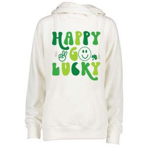 Happy Go Lucky St Patricks Day Smile Lucky Clover Shamrock Meaningful Gift Womens Funnel Neck Pullover Hood