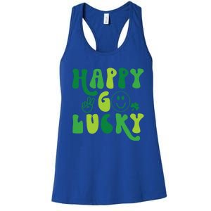 Happy Go Lucky St Patricks Day Smile Lucky Clover Shamrock Meaningful Gift Women's Racerback Tank