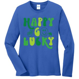 Happy Go Lucky St Patricks Day Smile Lucky Clover Shamrock Meaningful Gift Ladies Long Sleeve Shirt