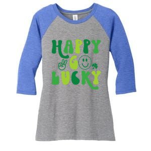 Happy Go Lucky St Patricks Day Smile Lucky Clover Shamrock Meaningful Gift Women's Tri-Blend 3/4-Sleeve Raglan Shirt