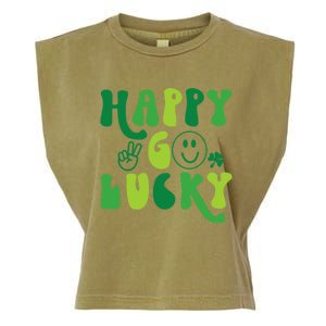 Happy Go Lucky St Patricks Day Smile Lucky Clover Shamrock Meaningful Gift Garment-Dyed Women's Muscle Tee