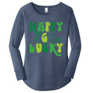 Happy Go Lucky St Patricks Day Smile Lucky Clover Shamrock Meaningful Gift Women's Perfect Tri Tunic Long Sleeve Shirt