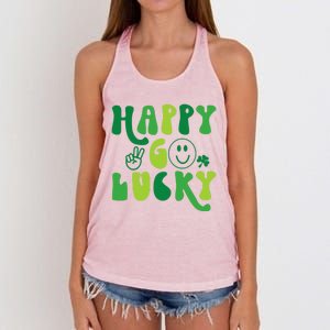 Happy Go Lucky St Patricks Day Smile Lucky Clover Shamrock Meaningful Gift Women's Knotted Racerback Tank