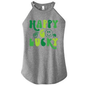 Happy Go Lucky St Patricks Day Smile Lucky Clover Shamrock Meaningful Gift Women's Perfect Tri Rocker Tank