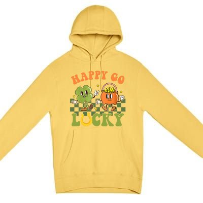 Happy Go Lucky St Patrick's Day Retro Groovy Shamrock Irish Great Gift Premium Pullover Hoodie