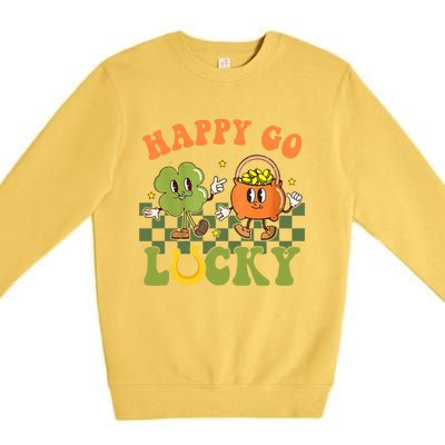 Happy Go Lucky St Patrick's Day Retro Groovy Shamrock Irish Great Gift Premium Crewneck Sweatshirt