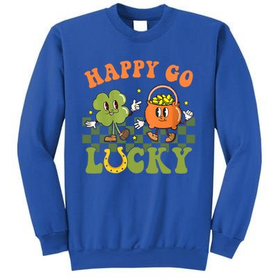 Happy Go Lucky St Patrick's Day Retro Groovy Shamrock Irish Great Gift Sweatshirt