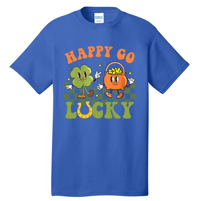 Happy Go Lucky St Patrick's Day Retro Groovy Shamrock Irish Great Gift Tall T-Shirt