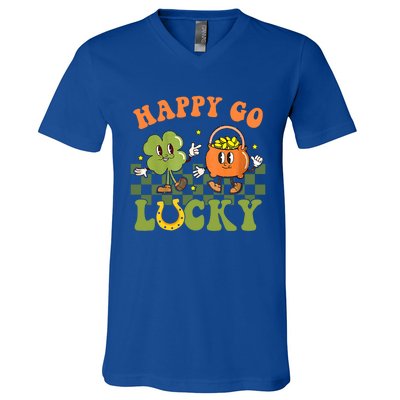 Happy Go Lucky St Patrick's Day Retro Groovy Shamrock Irish Great Gift V-Neck T-Shirt