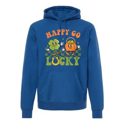 Happy Go Lucky St Patrick's Day Retro Groovy Shamrock Irish Great Gift Premium Hoodie