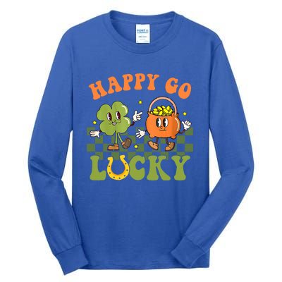 Happy Go Lucky St Patrick's Day Retro Groovy Shamrock Irish Great Gift Tall Long Sleeve T-Shirt