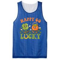 Happy Go Lucky St Patrick's Day Retro Groovy Shamrock Irish Great Gift Mesh Reversible Basketball Jersey Tank