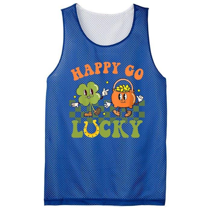 Happy Go Lucky St Patrick's Day Retro Groovy Shamrock Irish Great Gift Mesh Reversible Basketball Jersey Tank