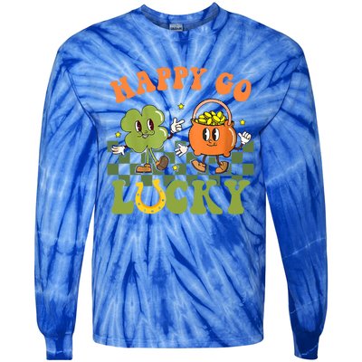 Happy Go Lucky St Patrick's Day Retro Groovy Shamrock Irish Great Gift Tie-Dye Long Sleeve Shirt