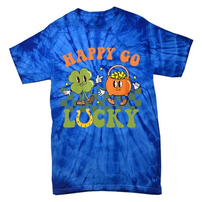 Happy Go Lucky St Patrick's Day Retro Groovy Shamrock Irish Great Gift Tie-Dye T-Shirt