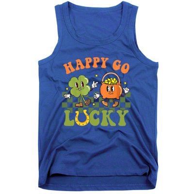 Happy Go Lucky St Patrick's Day Retro Groovy Shamrock Irish Great Gift Tank Top