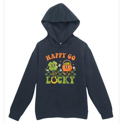 Happy Go Lucky St Patrick's Day Retro Groovy Shamrock Irish Great Gift Urban Pullover Hoodie