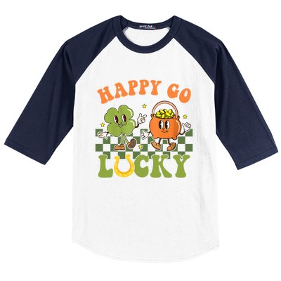 Happy Go Lucky St Patrick's Day Retro Groovy Shamrock Irish Great Gift Baseball Sleeve Shirt