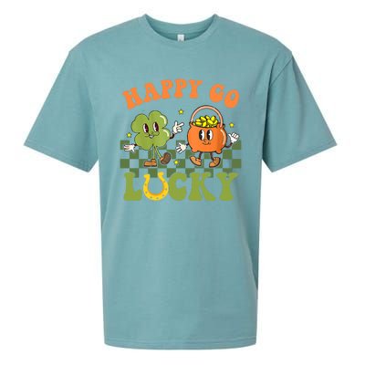 Happy Go Lucky St Patrick's Day Retro Groovy Shamrock Irish Great Gift Sueded Cloud Jersey T-Shirt