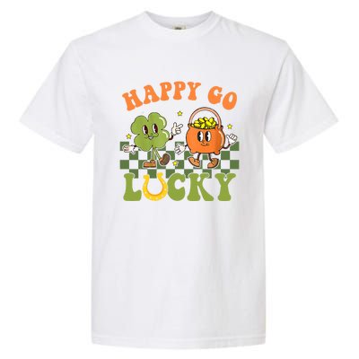 Happy Go Lucky St Patrick's Day Retro Groovy Shamrock Irish Great Gift Garment-Dyed Heavyweight T-Shirt