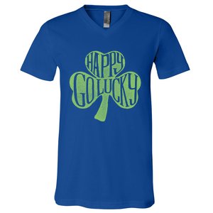 Happy Go Lucky Stylish Text Inside Clover St Patrick's Day Gift V-Neck T-Shirt