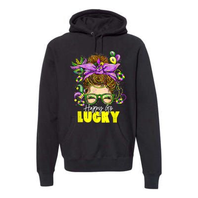 Happy Go Lucky Messy Bun Shamrock St Patrick's Day Premium Hoodie