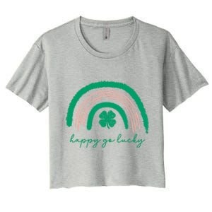 Happy Go Lucky St Patricks Day Clover Rainbow Gift Women's Crop Top Tee