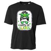 Happy Go Lucky Messy Bun Women Shamrock St Patrick's Day Cooling Performance Crew T-Shirt