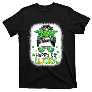 Happy Go Lucky Messy Bun Women Shamrock St Patrick's Day T-Shirt