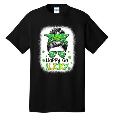 Happy Go Lucky Messy Bun Women Shamrock St Patrick's Day Tall T-Shirt