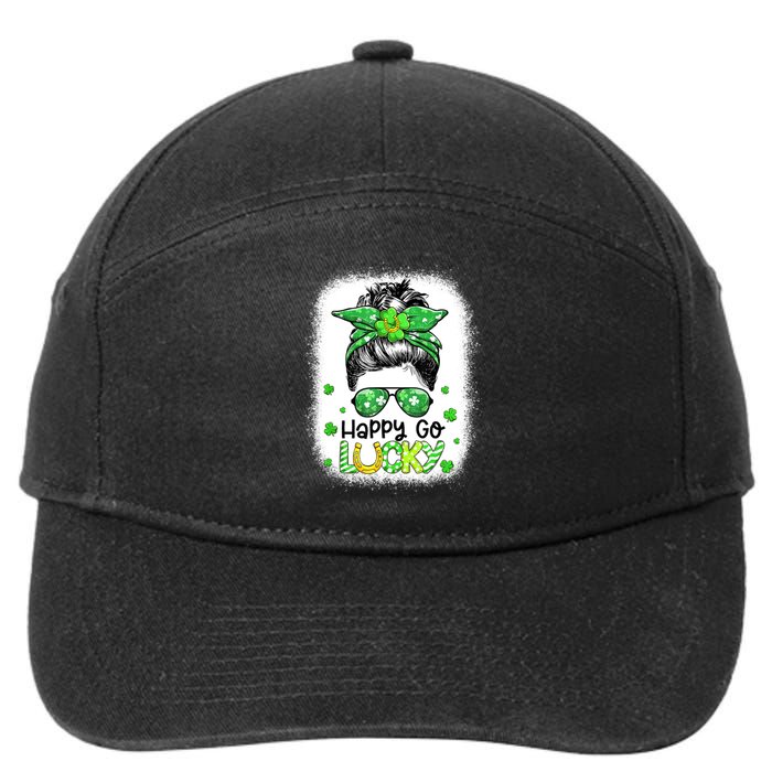 Happy Go Lucky Messy Bun Women Shamrock St Patrick's Day 7-Panel Snapback Hat