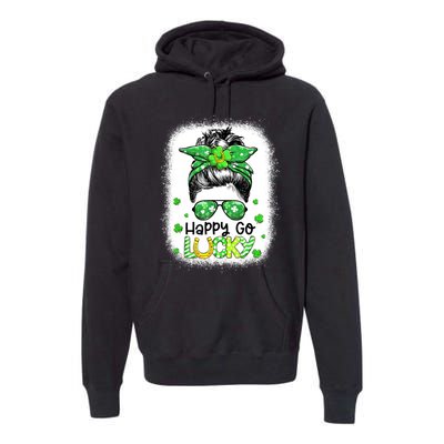 Happy Go Lucky Messy Bun Women Shamrock St Patrick's Day Premium Hoodie