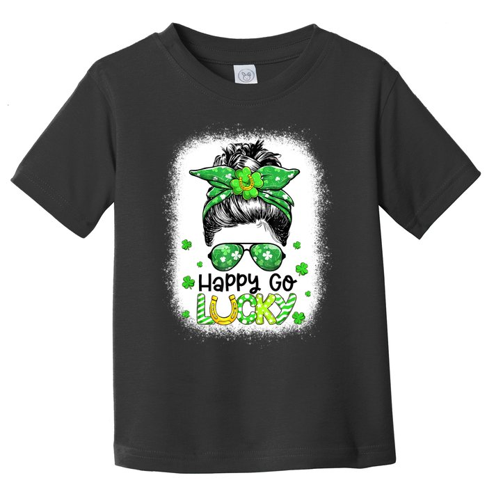 Happy Go Lucky Messy Bun Women Shamrock St Patrick's Day Toddler T-Shirt