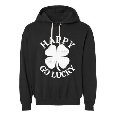 HAPPY GO LUCKY St. Patrick's Day Boy Girl Garment-Dyed Fleece Hoodie