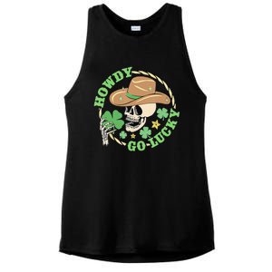 Howdy Go Lucky Cow Skull St Patricks Day Irish Shamrock Ladies PosiCharge Tri-Blend Wicking Tank