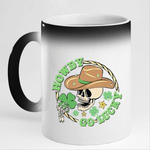 Howdy Go Lucky Cow Skull St Patricks Day Irish Shamrock 11oz Black Color Changing Mug