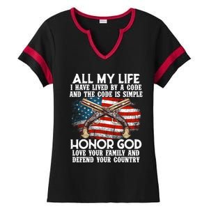 Honor God Love Family Defend Country Military Police Army Funny Gift Ladies Halftime Notch Neck Tee