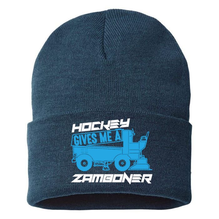 Hockey Gives Me A Zamboner Funny Hockey Fan Sustainable Knit Beanie