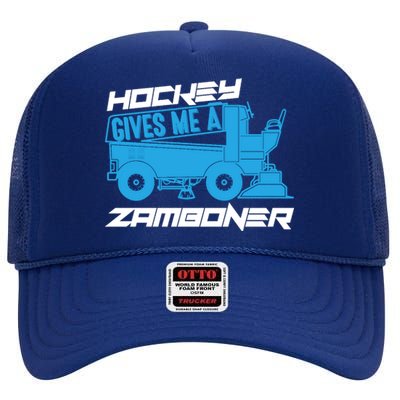 Hockey Gives Me A Zamboner Funny Hockey Fan High Crown Mesh Back Trucker Hat