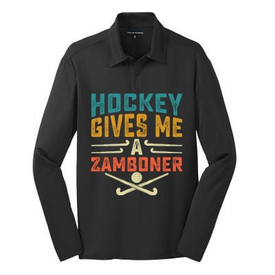 Hockey Gives Me A Zamboner Funny Hockey Gift Silk Touch Performance Long Sleeve Polo