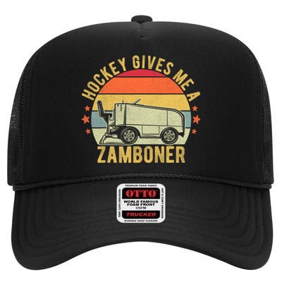 Hockey Gives Me A Zamboner Funny Hockey Fan High Crown Mesh Back Trucker Hat