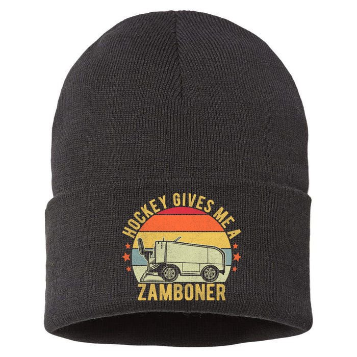 Hockey Gives Me A Zamboner Funny Hockey Fan Sustainable Knit Beanie