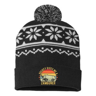 Hockey Gives Me A Zamboner Funny Hockey Fan USA-Made Snowflake Beanie