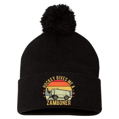 Hockey Gives Me A Zamboner Funny Hockey Fan Pom Pom 12in Knit Beanie