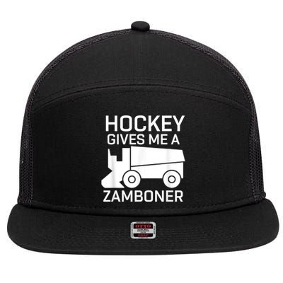 Hockey Gives Me A Zamboner 7 Panel Mesh Trucker Snapback Hat