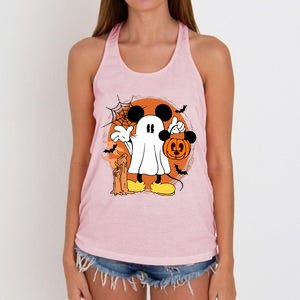 Halloween Ghost Mouse Pumpkin Retro Spooky Vibe Women's Knotted Racerback Tank