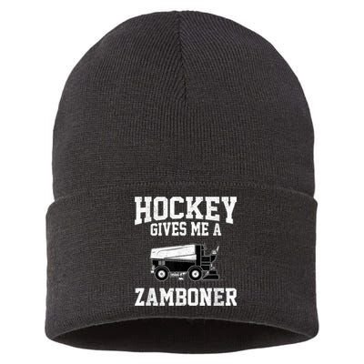 Hockey Gives Me A Zamboner Funny Hockey Sustainable Knit Beanie